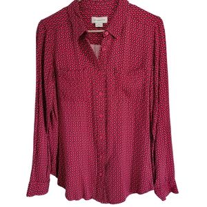 Liz Claiborne Long-sleeved Button Down Hot Pink Paisley Print Blouse Size-M